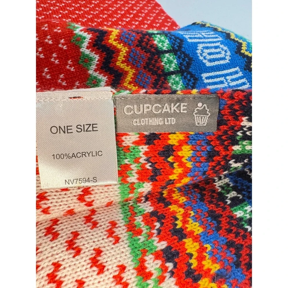 Cupcake One Size Red HO HO HO Christmas Sweater scarf Fair aisle Acrylic Holiday